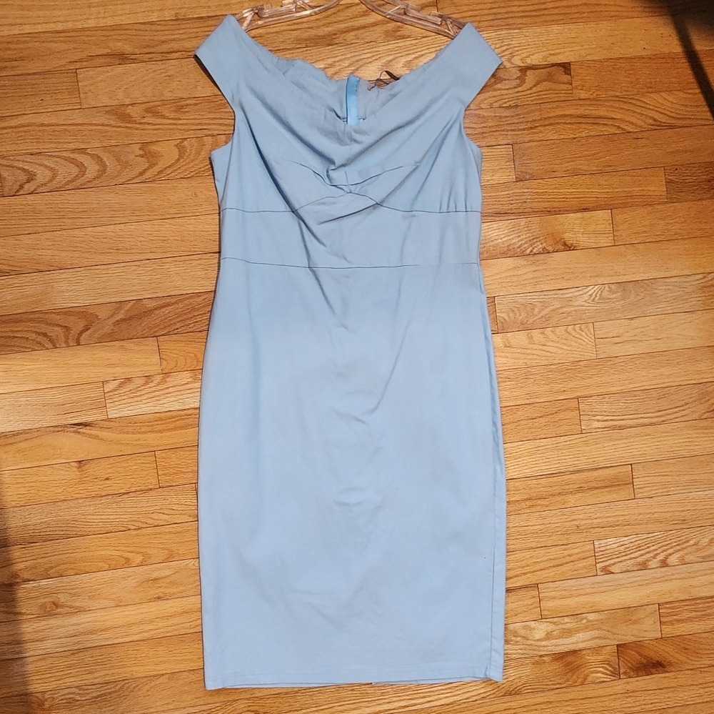 Belle Poque Sexy Fitted Baby Blue Retro Pin-Up Dress